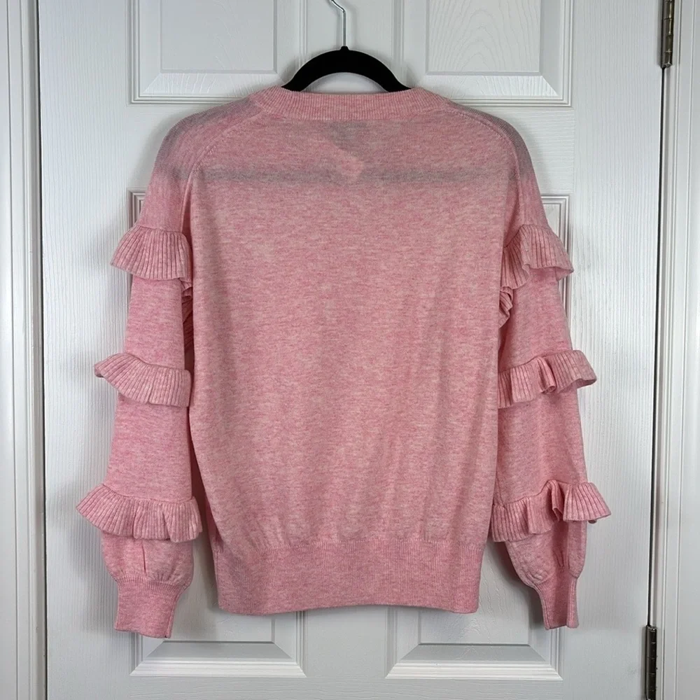 NWT J. Crew pink wool blend ruffled sleeve sweater sz xs